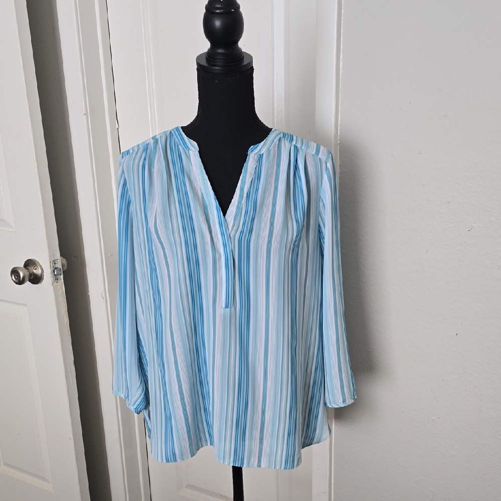 NYDJ Light Blue and White Striped Blouse